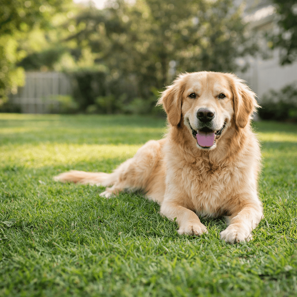ChatGPT Image Mar 18, 2026, 09_32_50 AM dog lying calmly on a healthy residential lawn with natural grass and soft sunlight