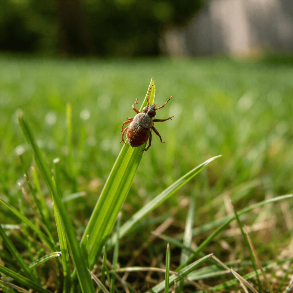 ChatGPT Image Mar 21, 2026, 09_06_33 AM tick on grass blade in backyard lawn environment Omaha Nebraska flea and tick habitat