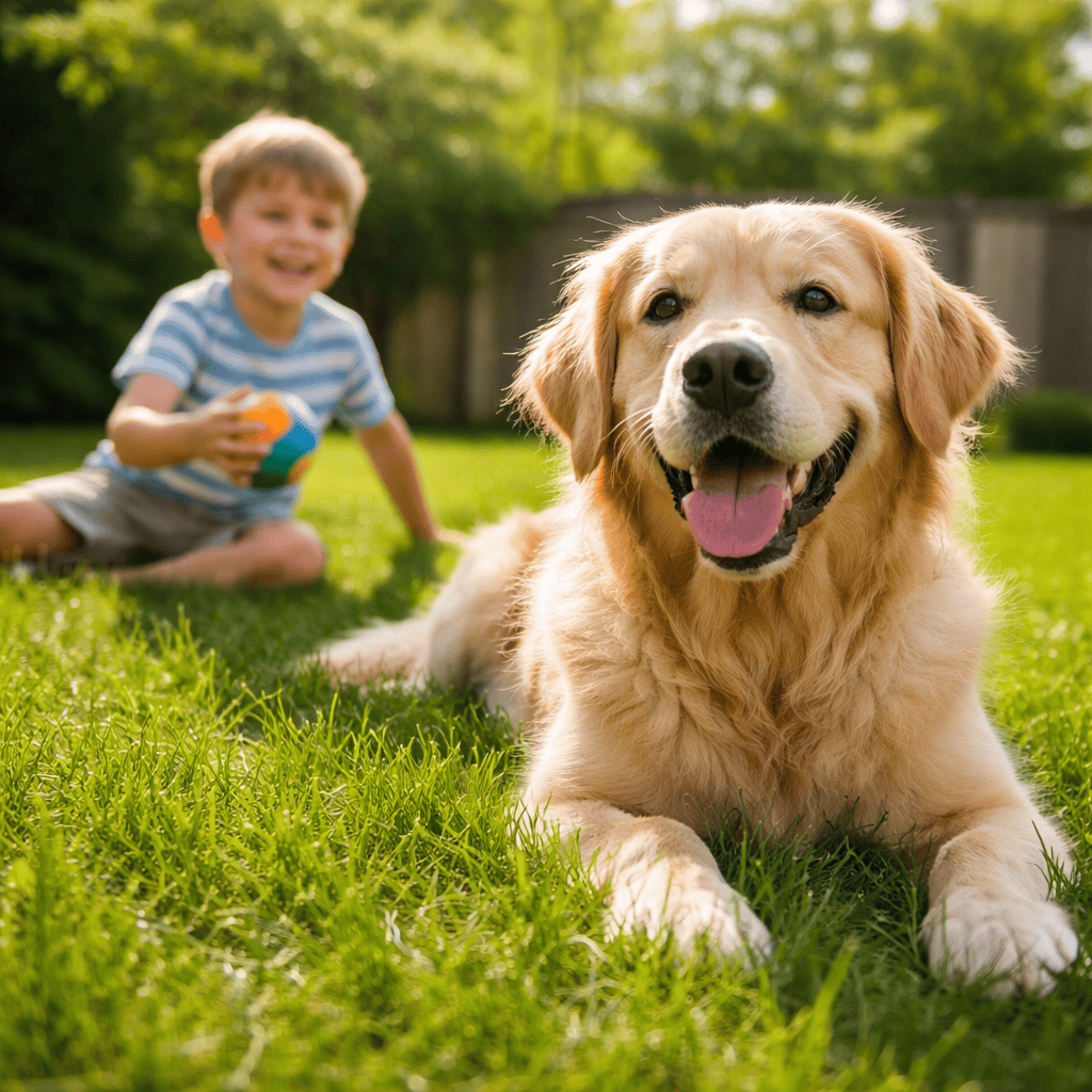 ChatGPT Image Mar 21, 2026, 11_33_39 AM Children playing with a dog on a backyard lawn in Omaha showing a safe and natural outdoor environment after flea and tick treatment