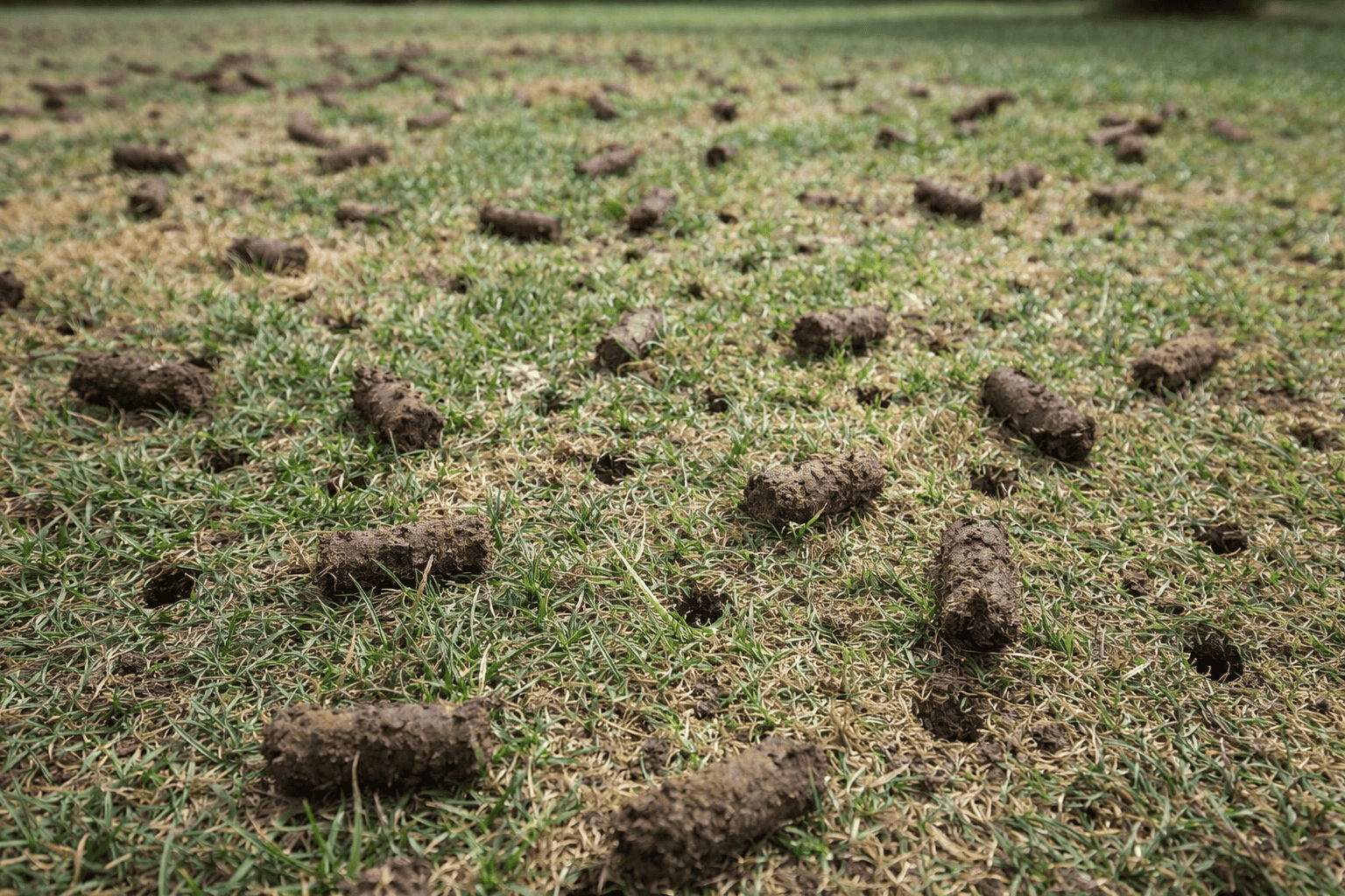 ChatGPT Image Apr 15, 2026, 11_51_11 AM Lawn after core aeration with soil plugs visible, showing improved soil structure and reduced compaction in an Omaha lawn